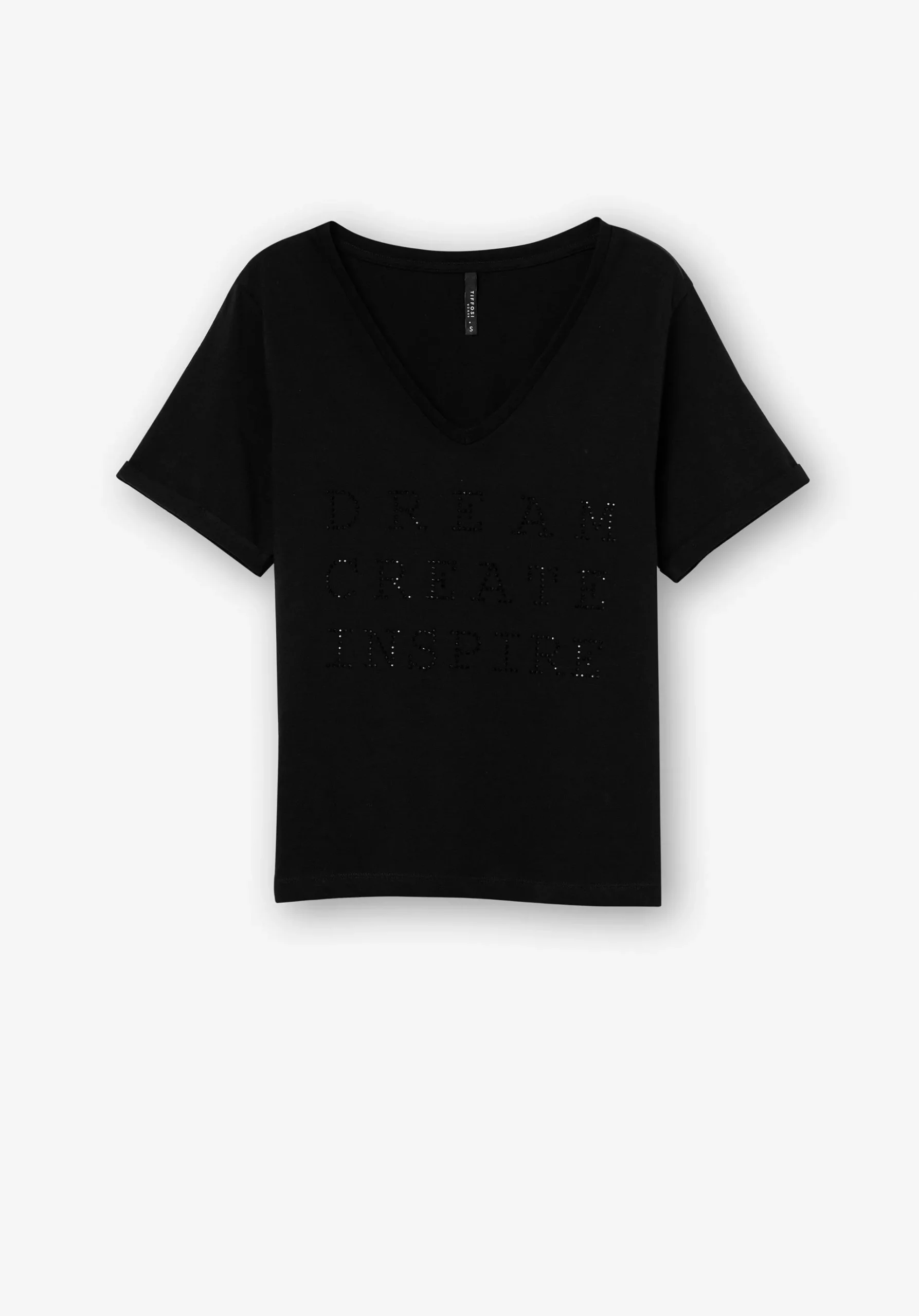 Camiseta Texto Con Apliques Negra