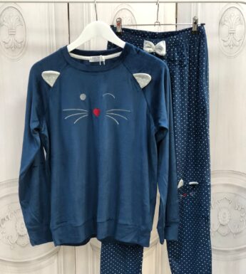 Pijama Terciopelo Gato Azul